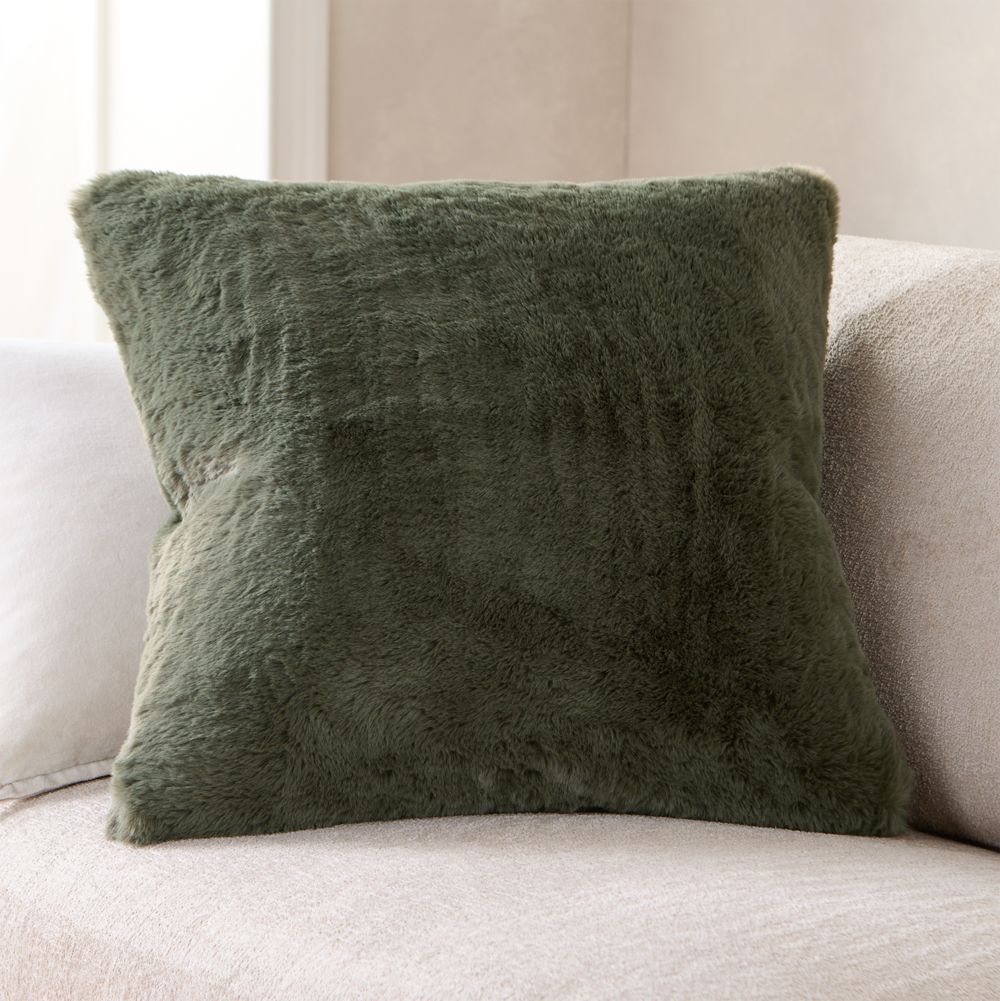 Burnt Green Faux Fur 23"x23" Throw Pillow
