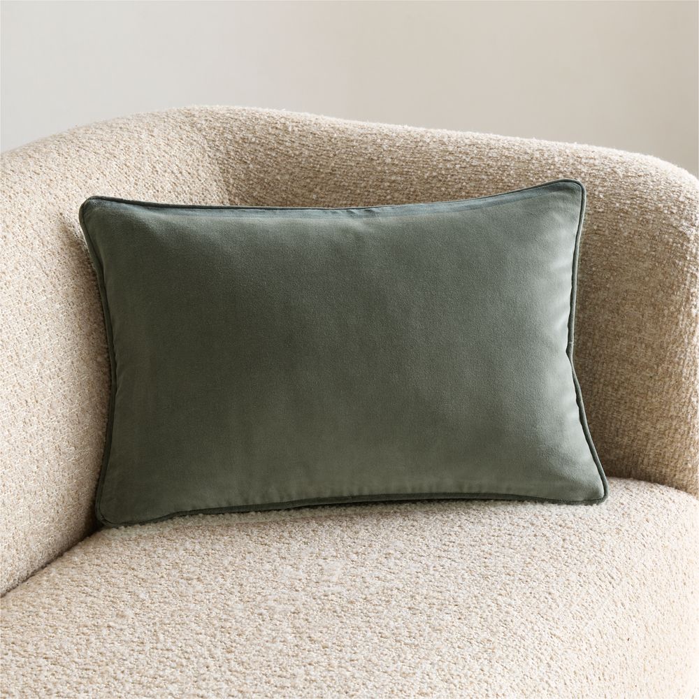 Soft Focus Organic Cotton Velvet 22"x15" Clover Green Throw Pillow by Laura Harrier and Tiffany Howell