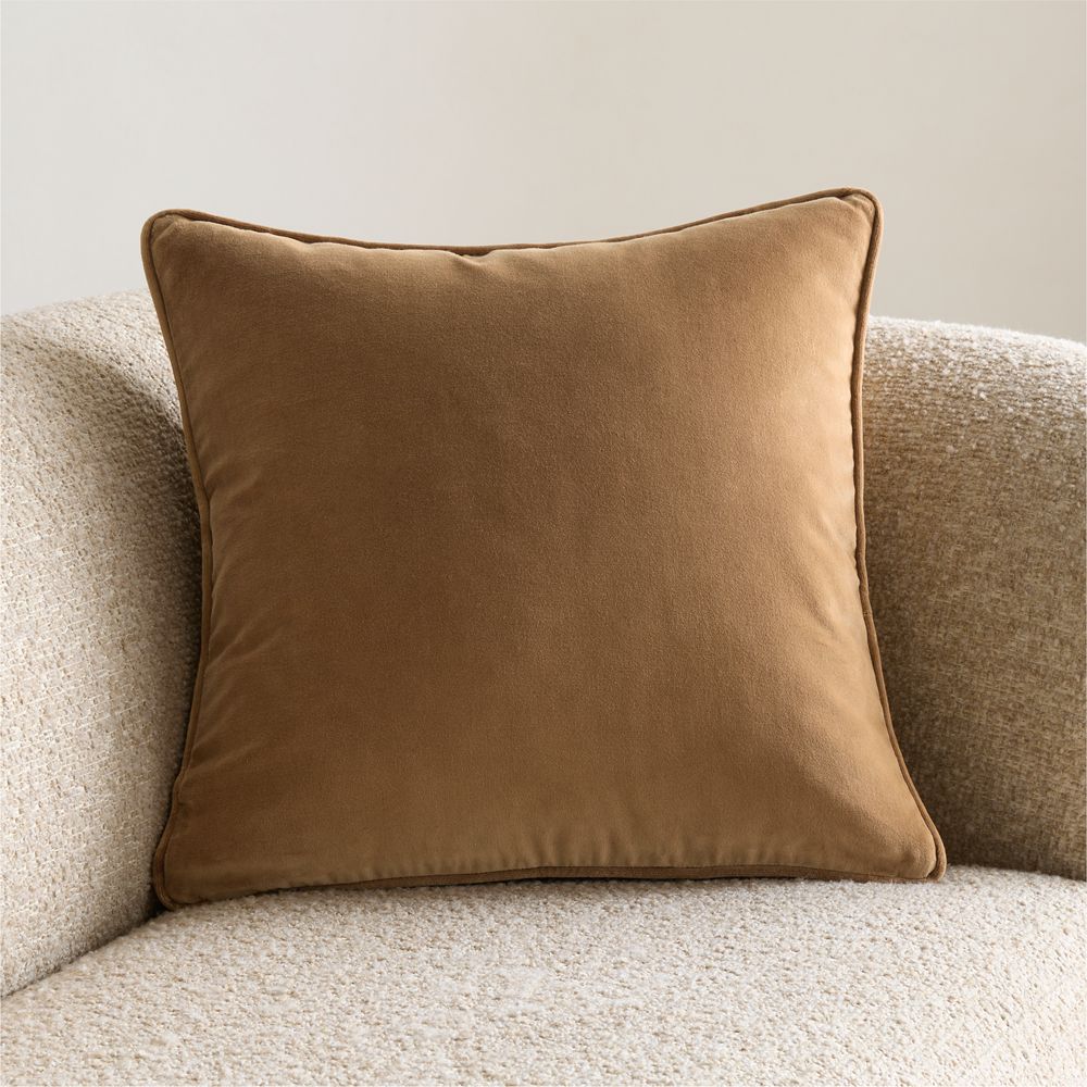 Soft Focus Organic Cotton Velvet 20"x20" Chestnut Brown Throw Pillow by Laura Harrier and Tiffany Howell