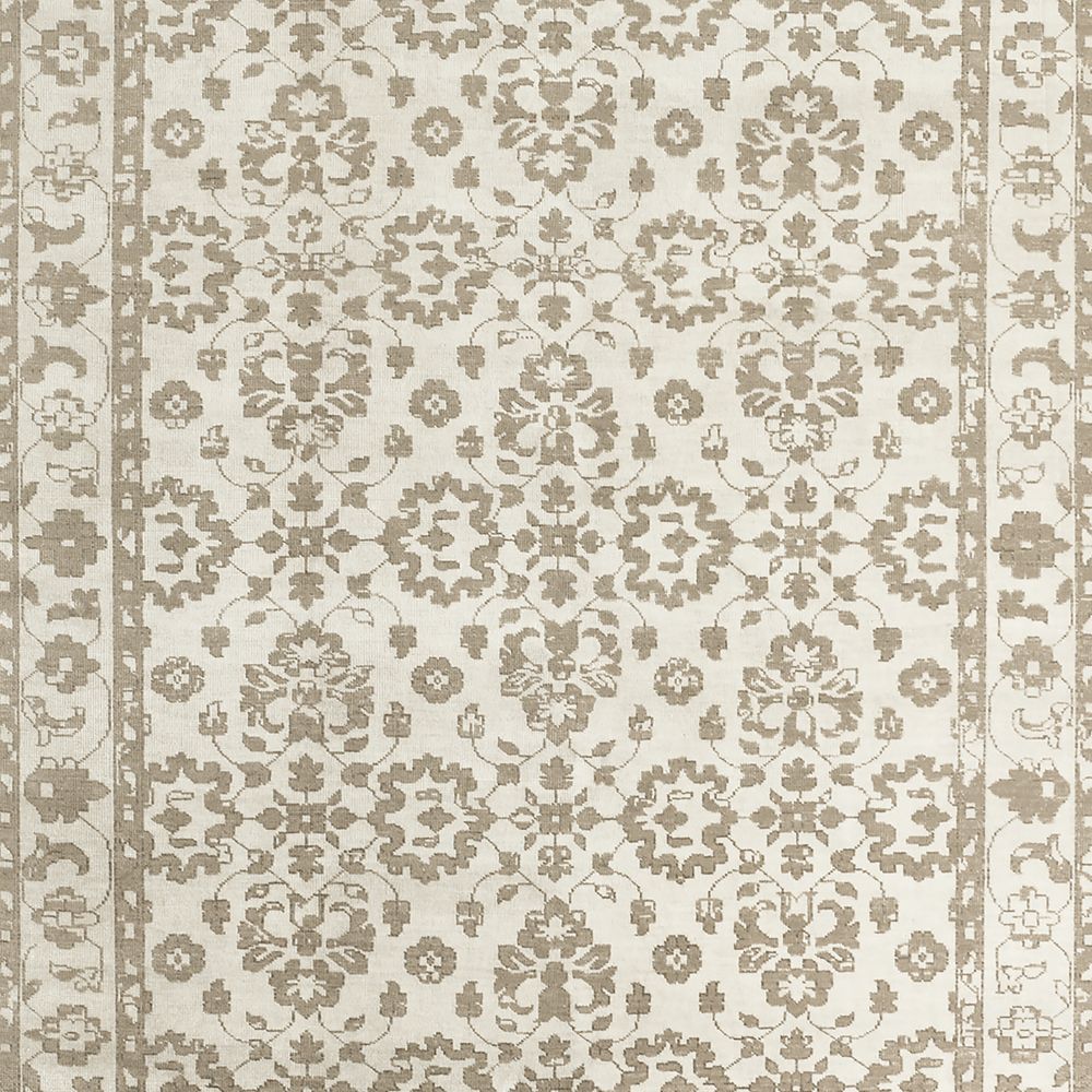 Cassis Wool Floral Ivory Handknotted Rug Swatch 12"x18"
