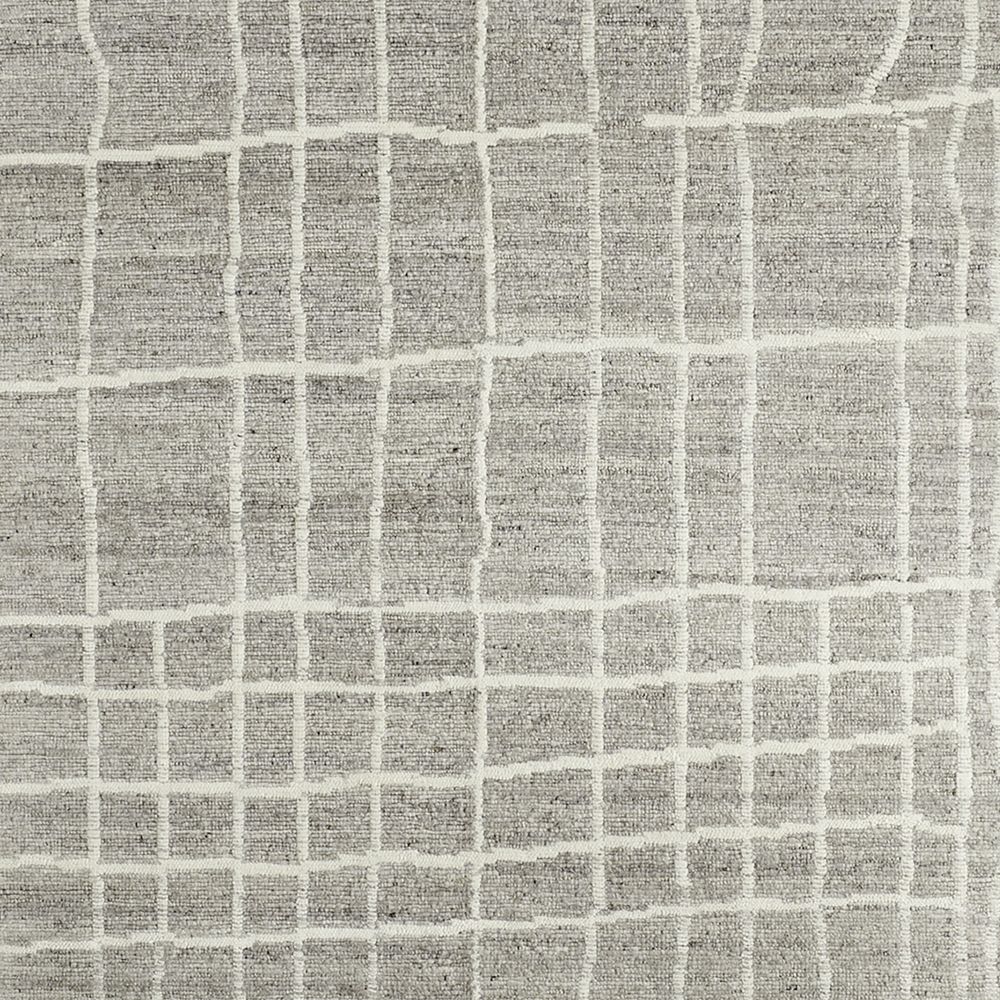 Agen Wool Handwoven Grid Light Grey Area Rug 12"x18" Swatch