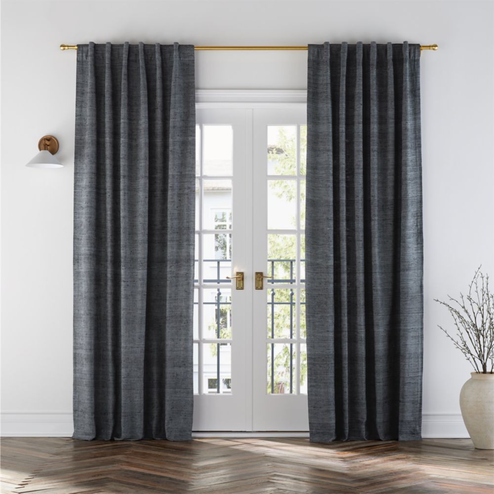 Trevino Storm Grey Cotton Silk Blend Window Curtain Panel
