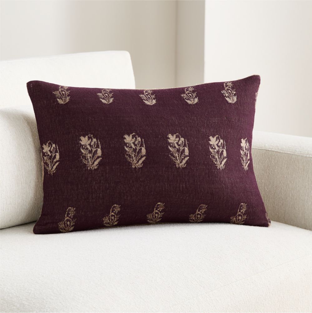Ivy Cotton Silk Blend 22"x15" Deep Burgundy Throw Pillow