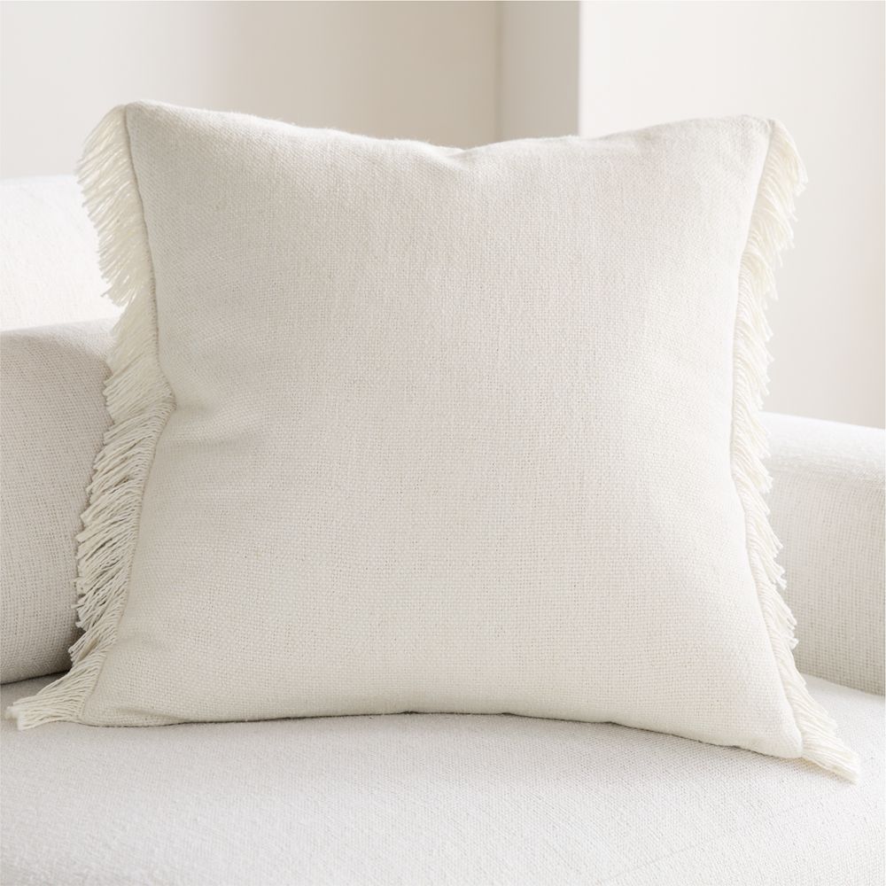 Casual Textured Fringe 23"x23" Arctic Ivory Throw Pillow