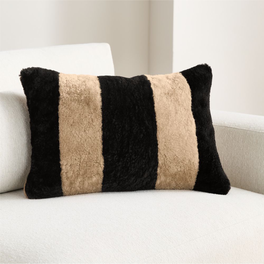 Malmo Shearling 22"x15" Camel Tan and Black Throw Pillow
