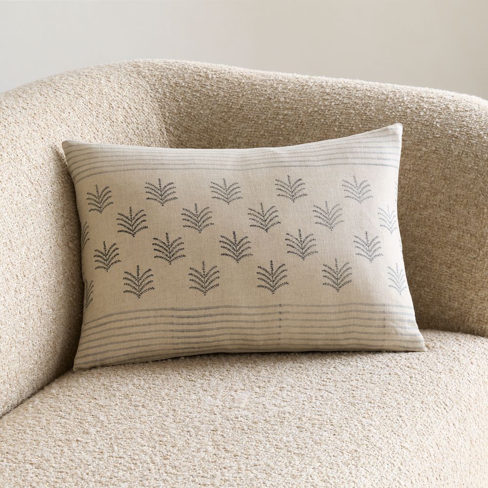 Mira Linen 22"x15" Blue Reversible Hand PrintedThrow Pillow