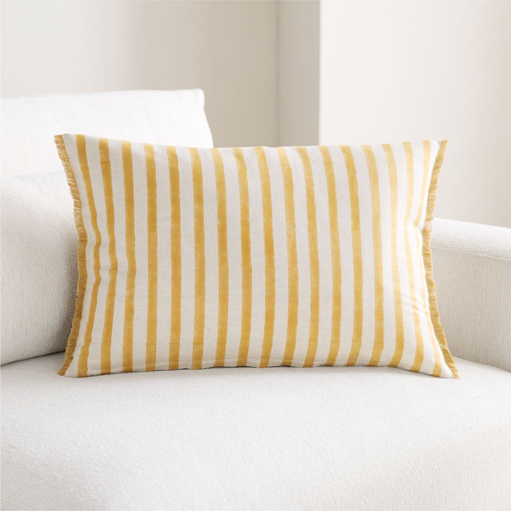 Yarra Stripe Fringe 24"x16" Marzipan Gold Throw Pillow