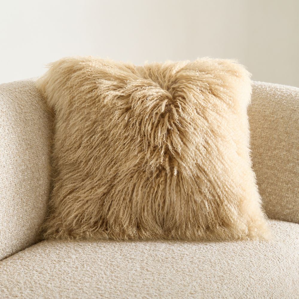 Rye Brown Mongolian Sheepskin 20"x20" Throw Pillow