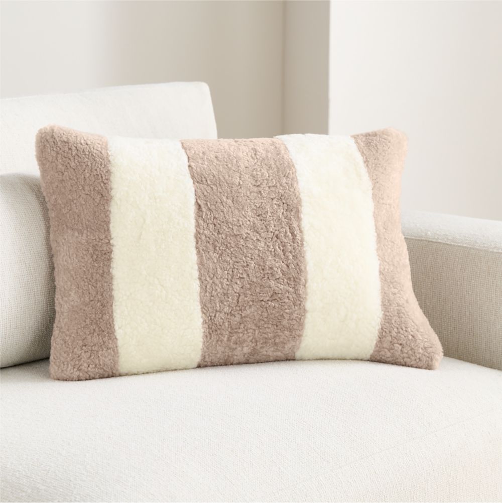 Malmo Shearling 22"x15" Clay Taupe and Ivory Throw Pillow