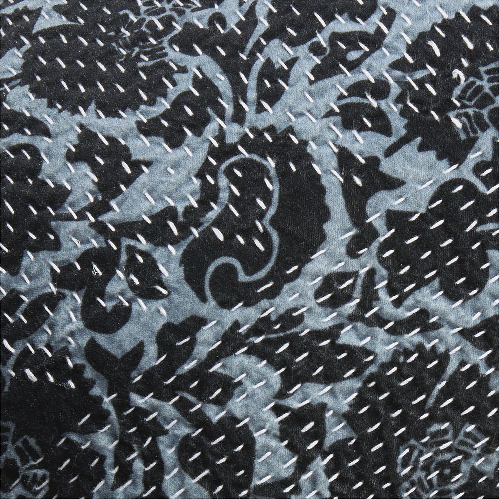 Sashiko Floral Organic Cotton Velvet 22"x15" Blue Throw Pillow- Image 2