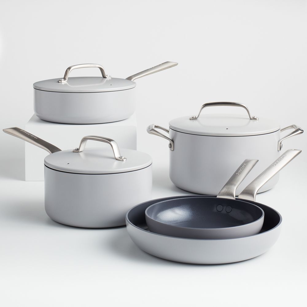 Crate & Barrel EvenCook Ceramic Grey Nonstick 8-Piece Cookware Set with Bonus