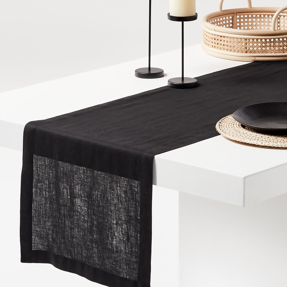 Marin 120" Ink Black European Linen Table Runner