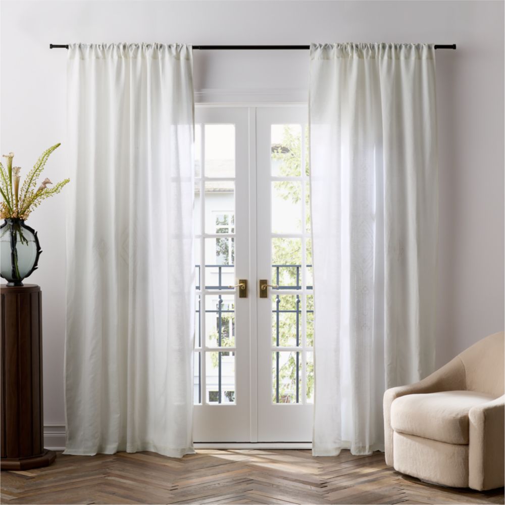 Crisp White Deco Linen Sheer Window Curtain Panel by Jeremiah Brent