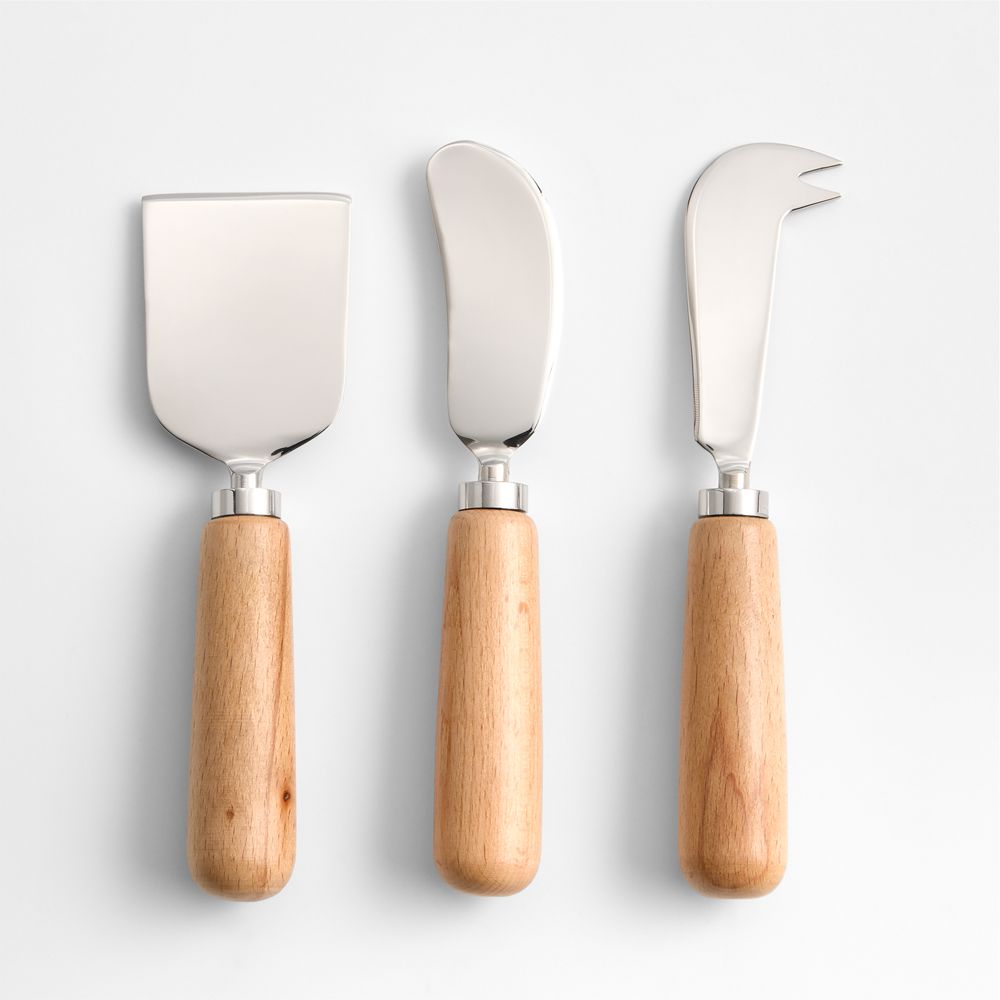 Madeira Oak Wood Cheese Knives, Set of 3