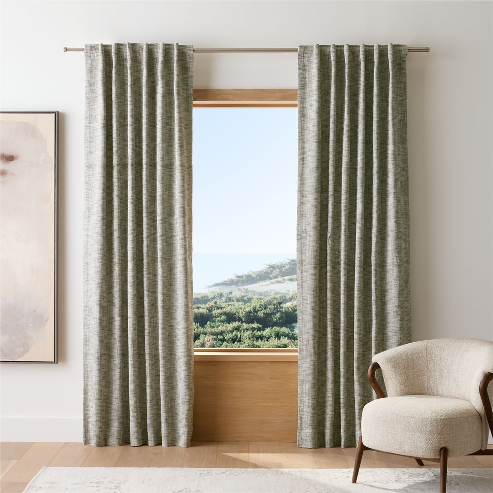 EUROPEAN FLAX-Certified Textured Linen Burnt Green Blackout Window Curtain Panel