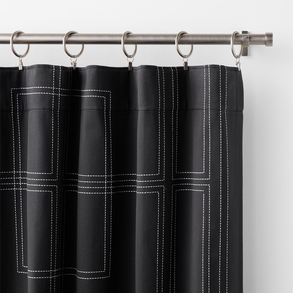 Alternative view of Embroidered Craftsman Midnight Navy/Crisp White Organic Cotton Sateen Window Curtain Panel