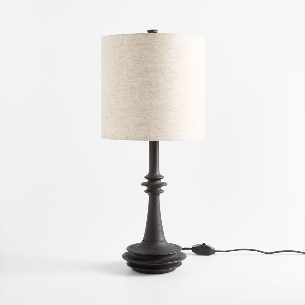 Alternative view of Noir Turned Wood Table Lamp with Fabric Shade