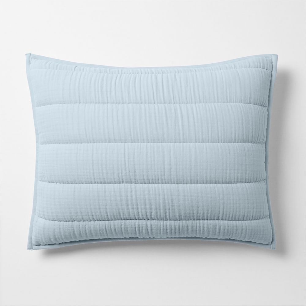 Organic Cotton Gauze Pale Blue Quilted Bed Pillow Sham