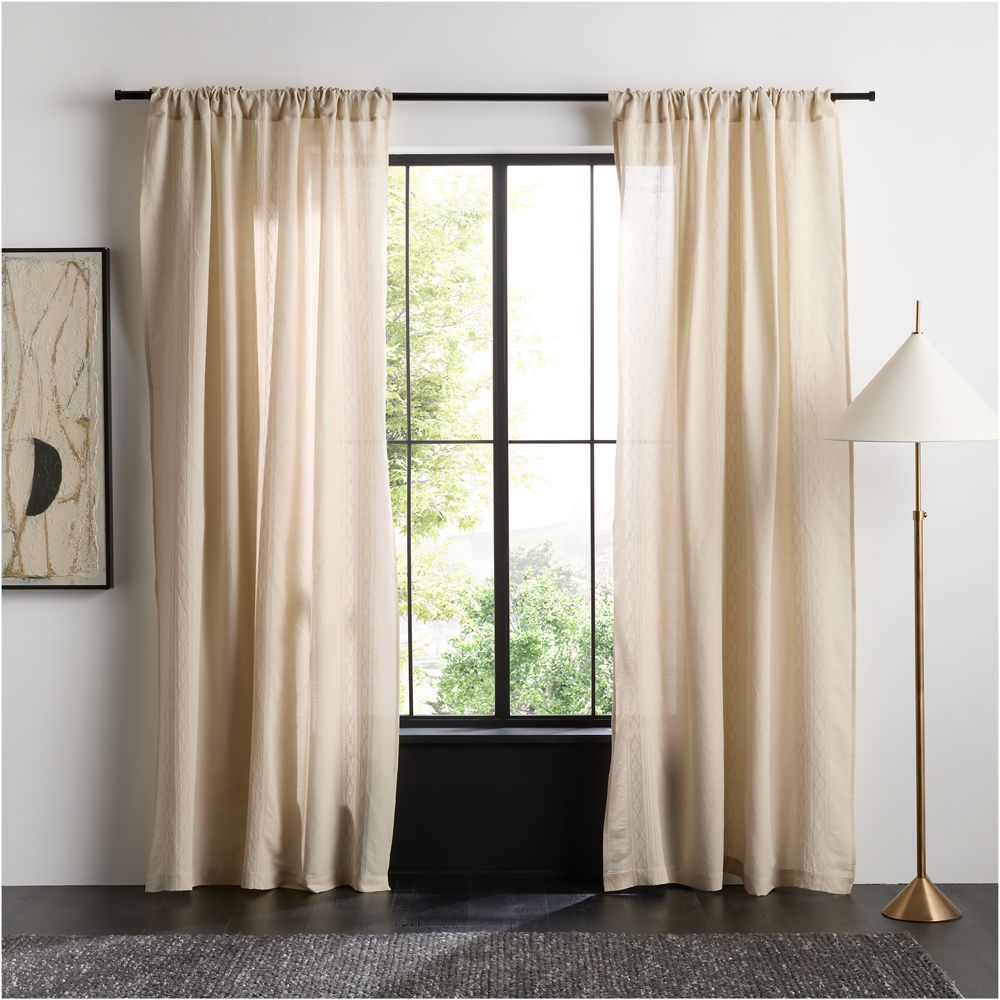 Natural Taupe Diamond Stitch EUROPEAN FLAX-Certified Linen Sheer Window Curtain Panel