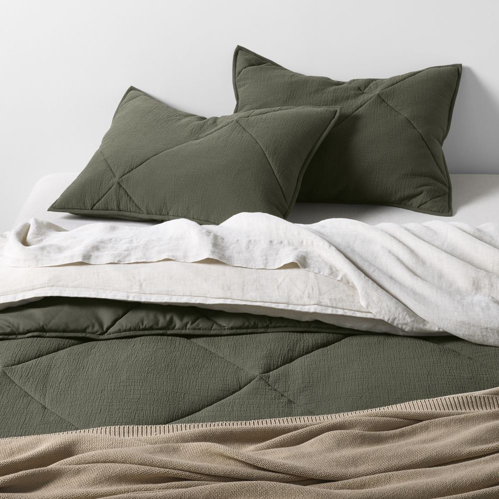 Cotton Crinkle Matelasse Burnt Green Comforters