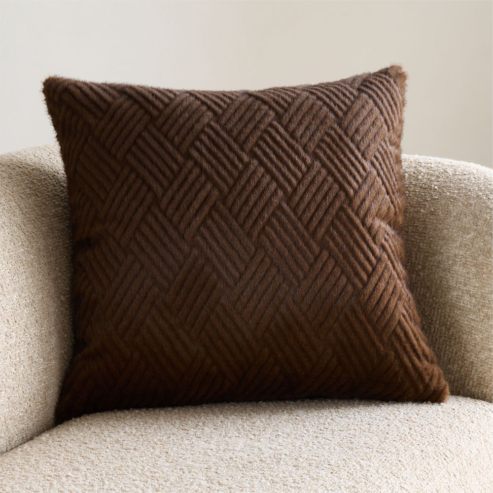 CiCi Faux Fur 23"x23" Chocolate Brown Throw Pillow by Laura Harrier and Tiffany Howell