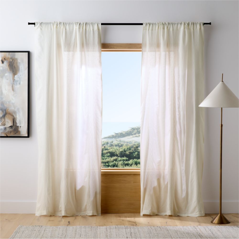 Crisp White Diamond Stitch European Linen Sheer Window Curtain Panel