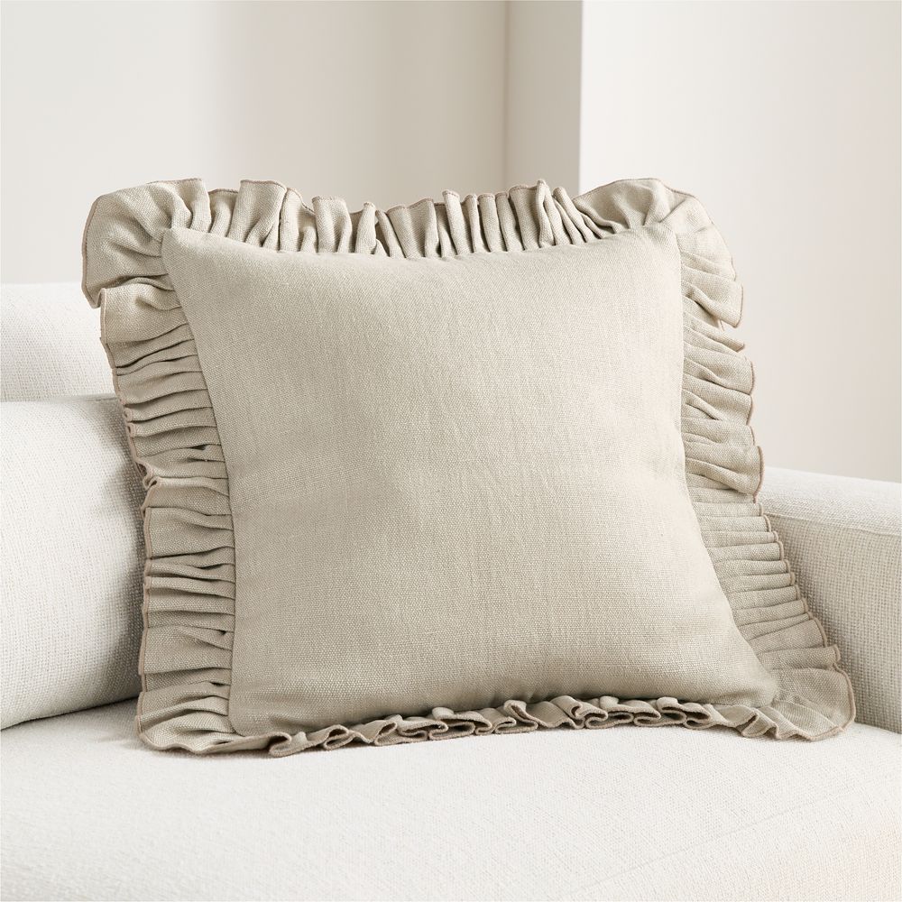 Relaxed Linen Ruffle 20"x20" Natural Taupe Throw Pillow