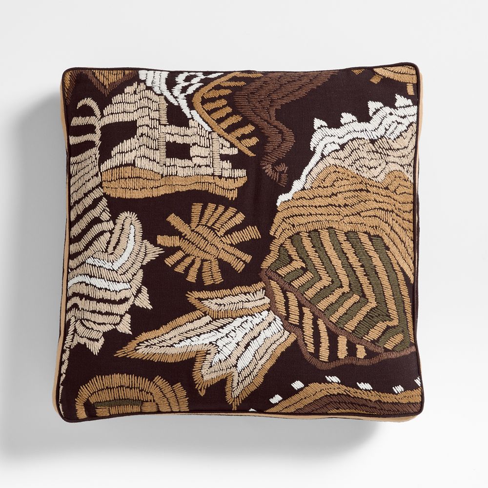 Abstract Embroidered 20"x20" Deep Brown Throw Pillow by Jeremiah Brent