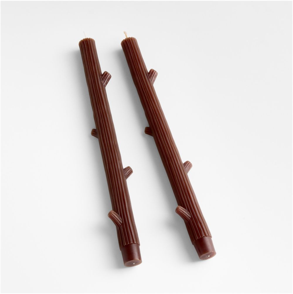 Brown Branch 12" Taper Candles, Set of 2