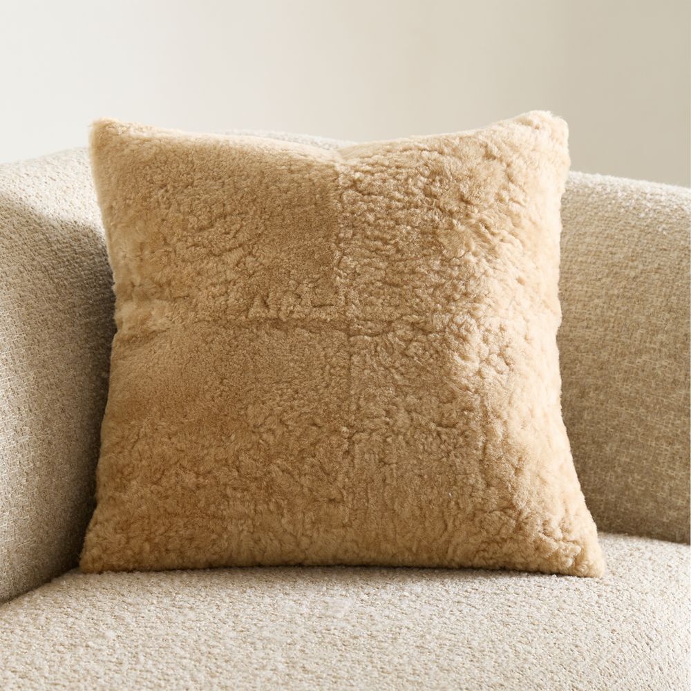 Malmo Shearling 20"x20" Camel Tan Throw Pillow