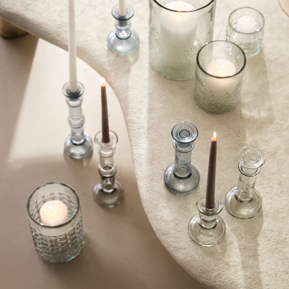 Alternative view of Squared Textured Glass Hurricane Candle Holders