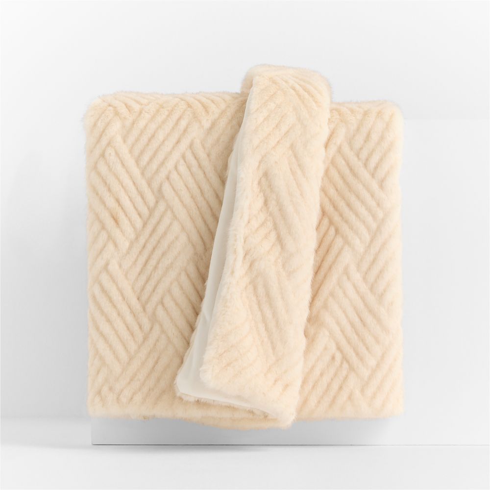CiCi Faux Fur 70"x55" Creme Ivory Throw Blanket by Laura Harrier and Tiffany Howell