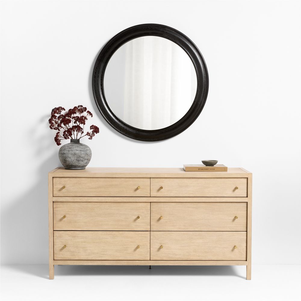 Kensington Black Oak Wood Round Wall Mirror 40"