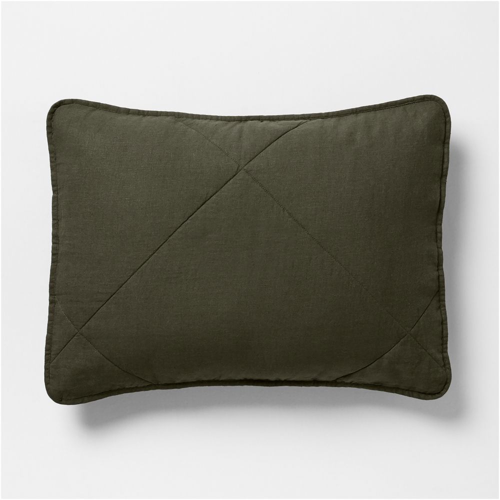 Aire Natural European Linen Ficus Green Quilt Bed Pillow Sham