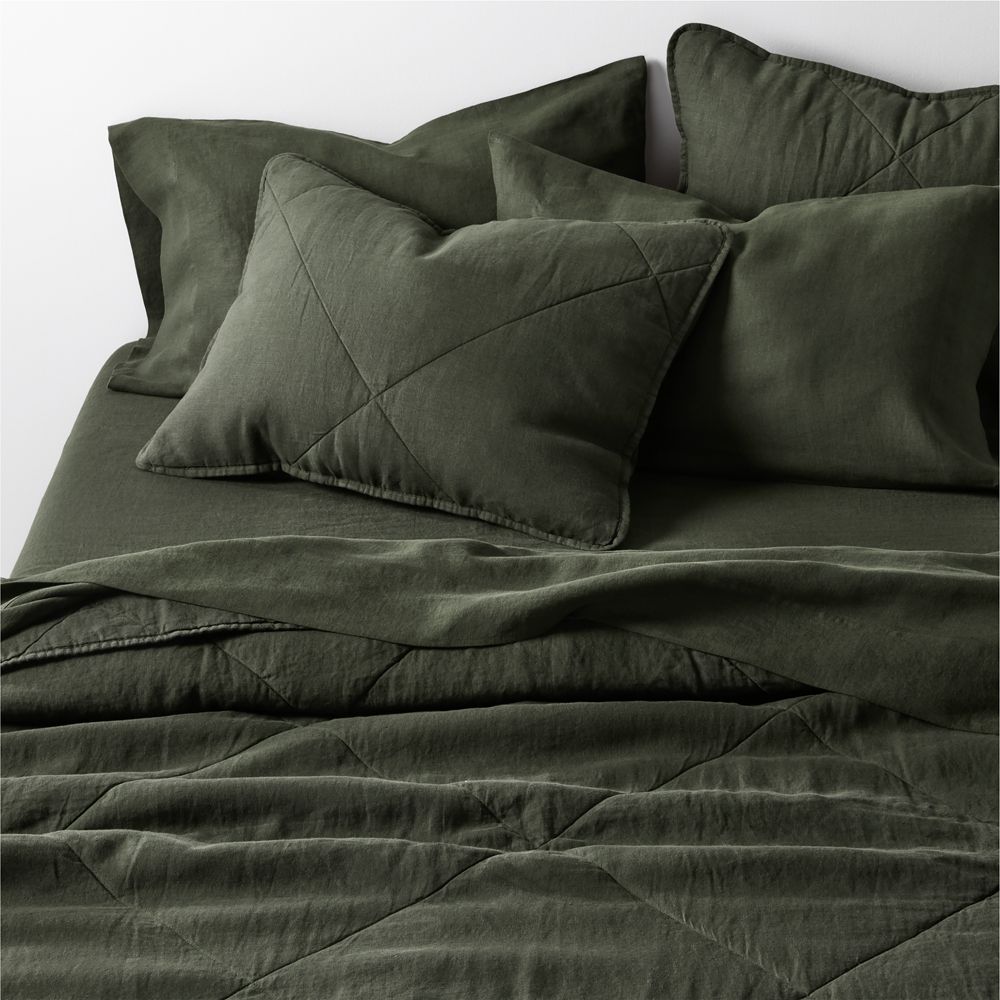 Alternative view of Aire Natural European Linen Ficus Green Quilt Bed Pillow Sham