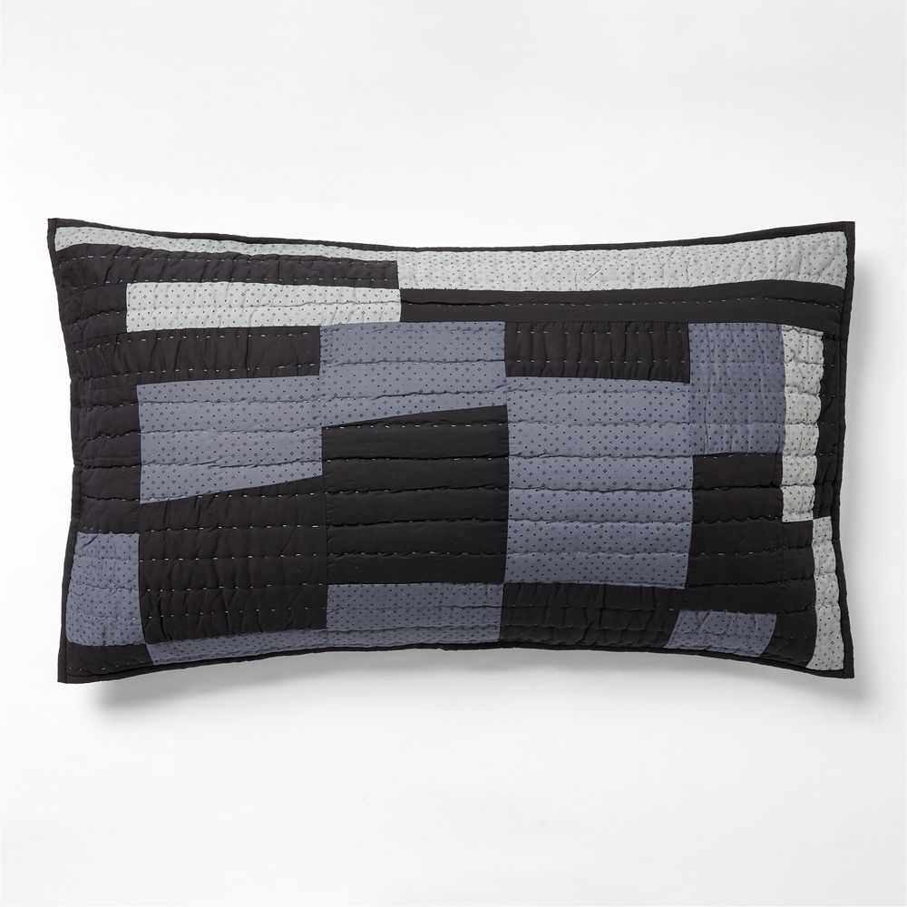 Gee's Bend Organic Cotton Midnight Navy Blue Checkerboard Quilted Bed Pillow Sham