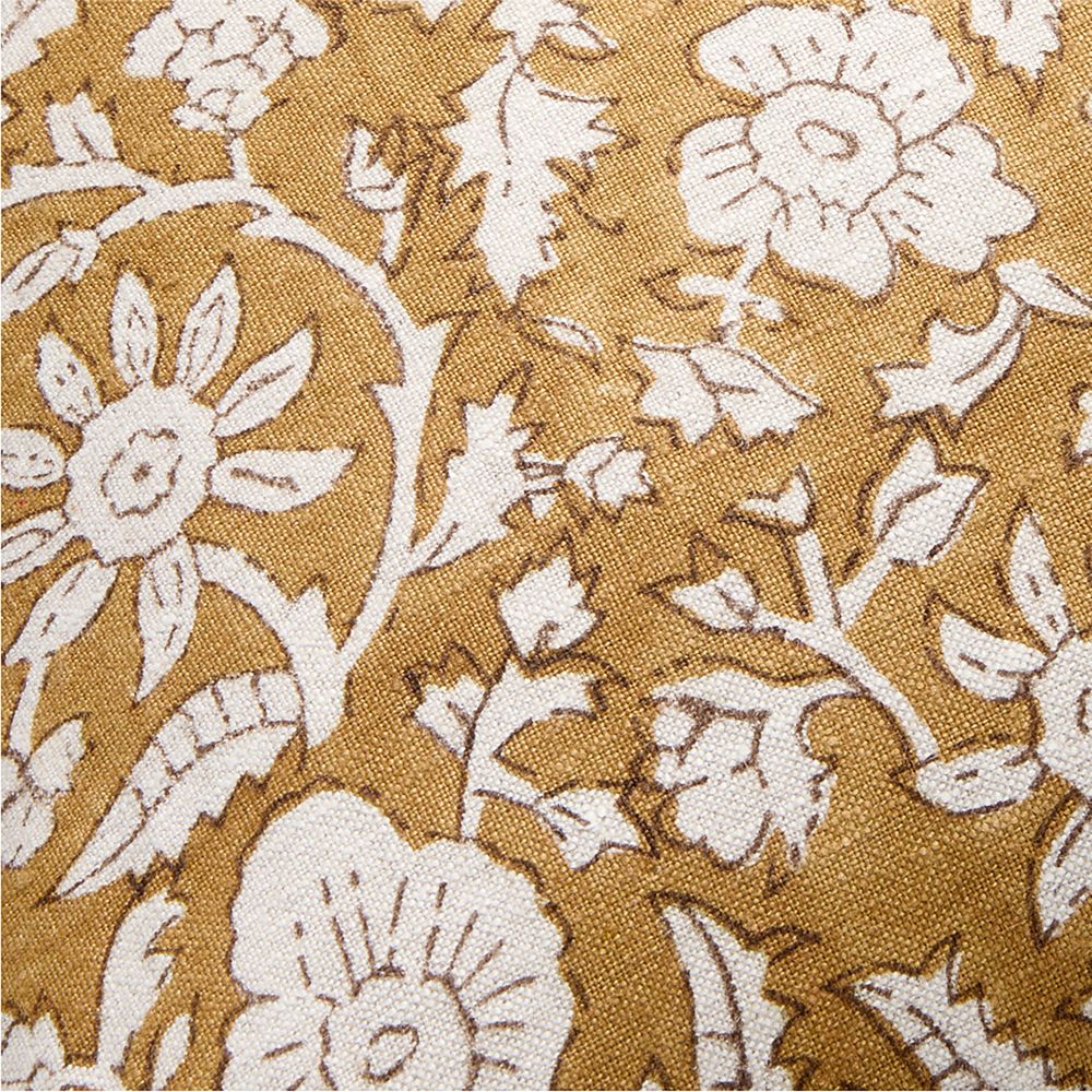 Whitney Linen 20"x20" Moroccan Ocher Floral Hand Printed Throw Pillow- Image 2