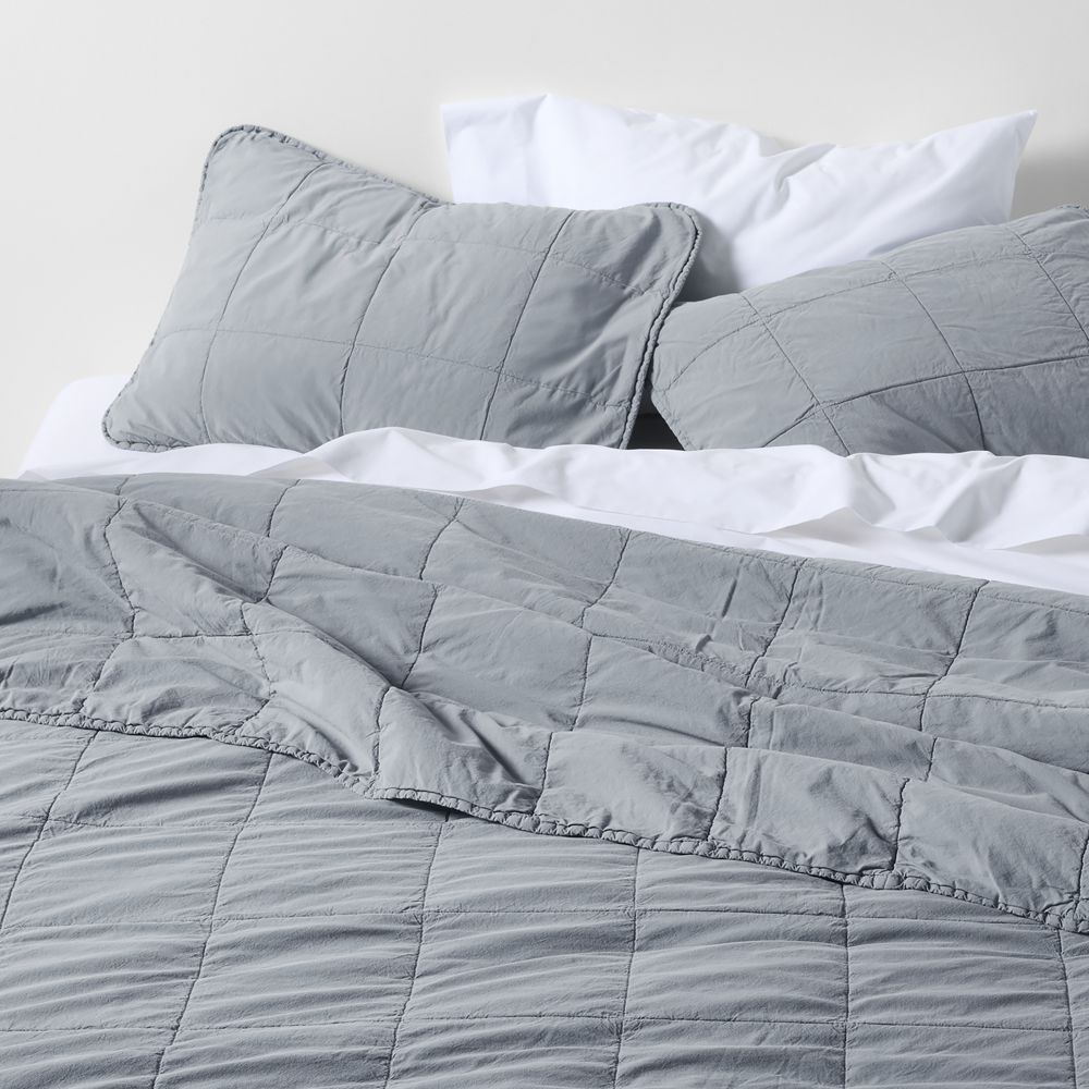 Alternative view of Sunwashed Organic Cotton Smoke Blue Quilted Bed Pillow Sham