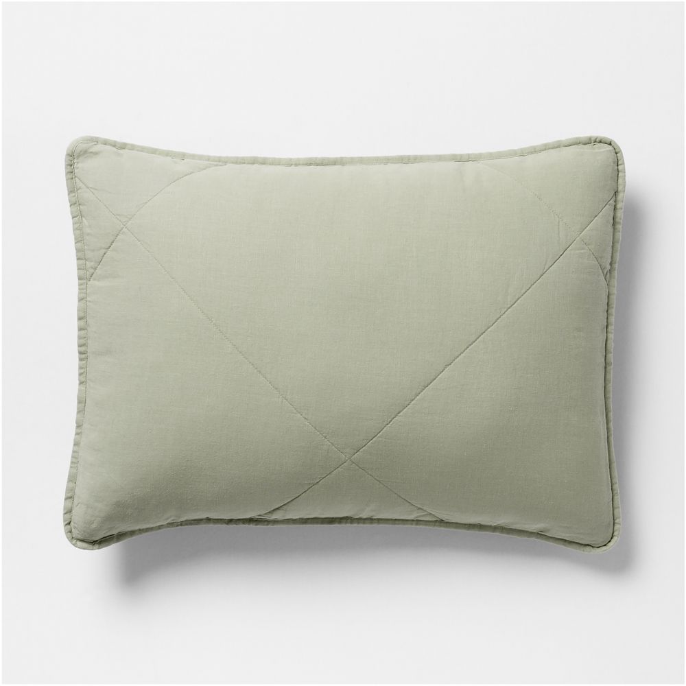Aire Natural European Linen Shadow Sage Green Quilted Bed Pillow Sham