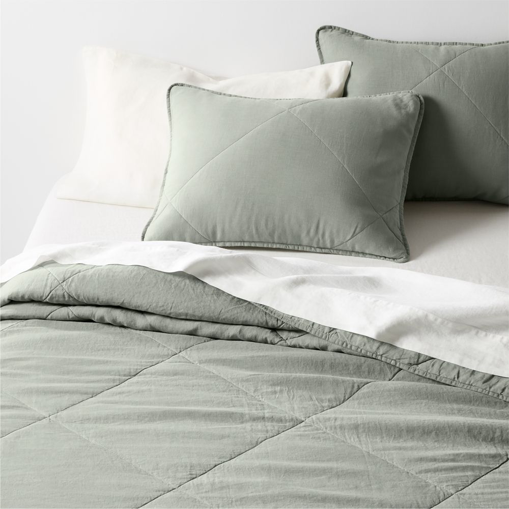 Alternative view of Aire Natural European Linen Shadow Sage Green Quilted Bed Pillow Sham
