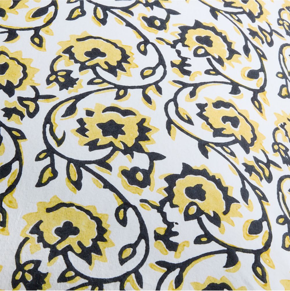 Alternative view of Washed Cotton 23"x23" Golden Flax Yellow Floral Reversible Hand Printed Throw Pillow