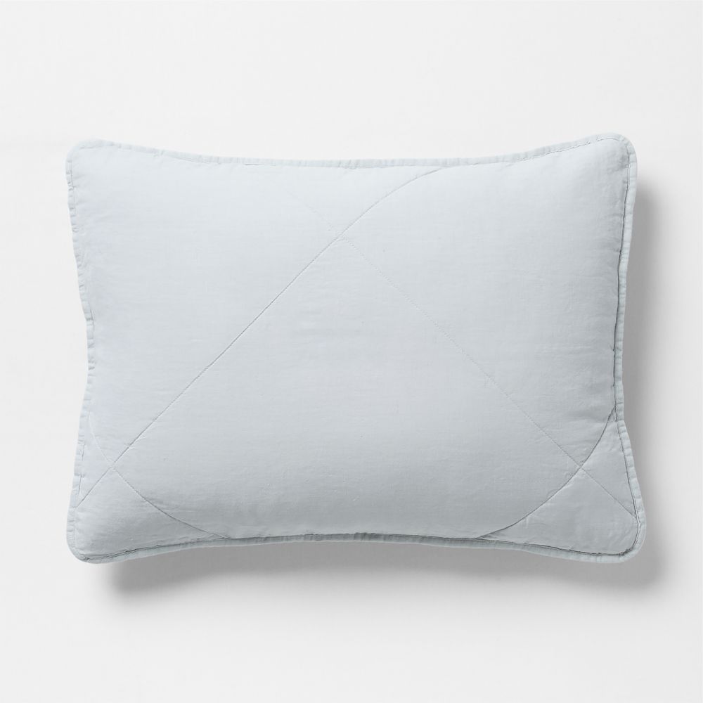 Aire Natural European Linen Mist Blue Quilted Bed Pillow Sham