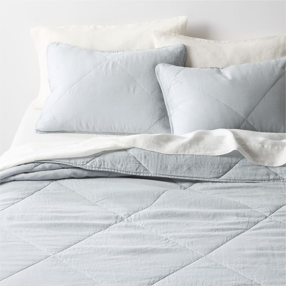 Alternative view of Aire Natural European Linen Mist Blue Quilted Bed Pillow Sham