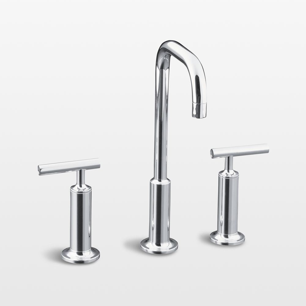 Kohler Purist Widespread Polished Nickel Gooseneck Bathroom Sink Faucet