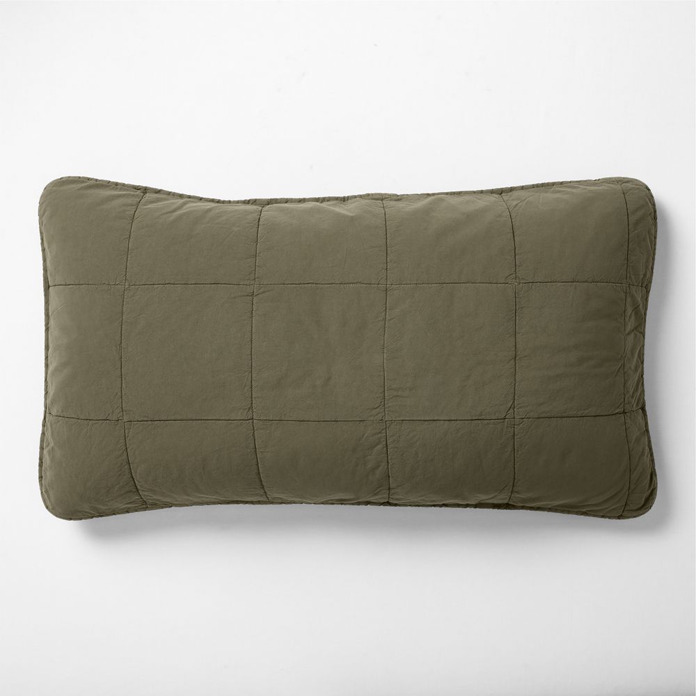 Sunwashed Organic Cotton Burnt Green Quilted Bed Pillow Sham