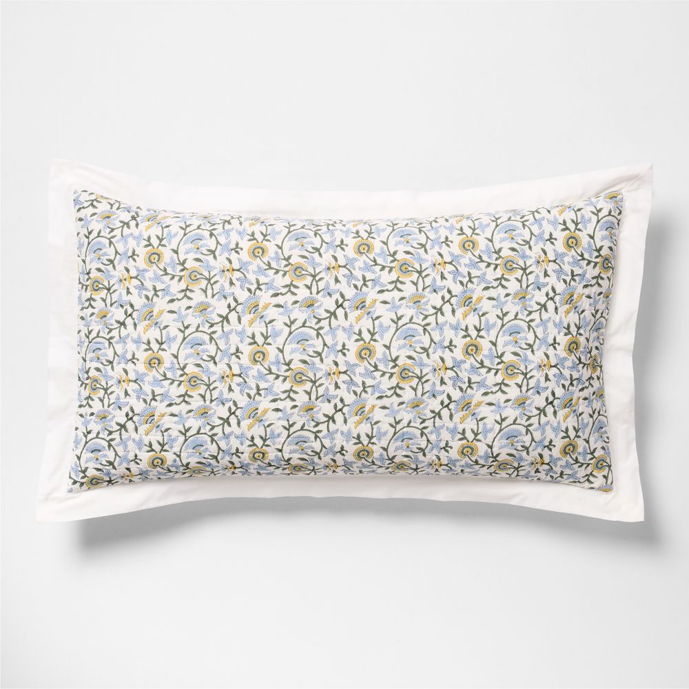 Celeste Organic Cotton Blue Vine Print Quilted Bed Pillow Sham