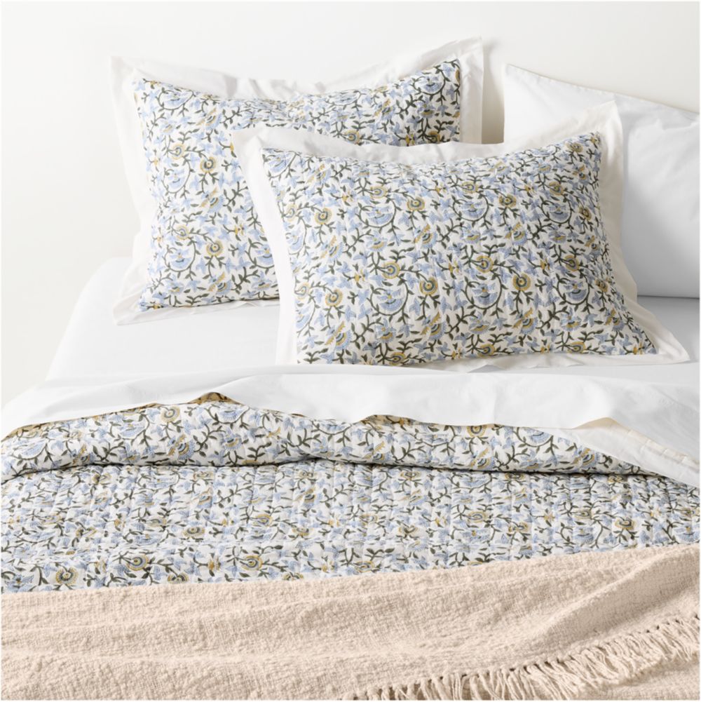 Alternative view of Celeste Organic Cotton Blue Vine Print Quilted Bed Pillow Sham