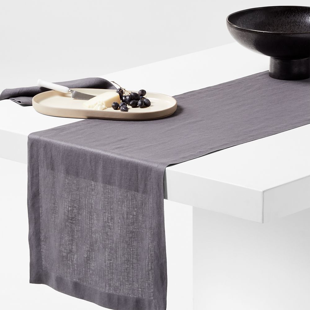 Marin 120" Storm Grey European Linen Table Runner