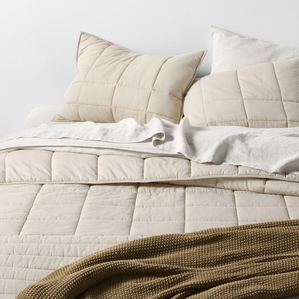 Organic Cotton Heathered Sand Beige Grid Bed Pillow Sham- Image 2