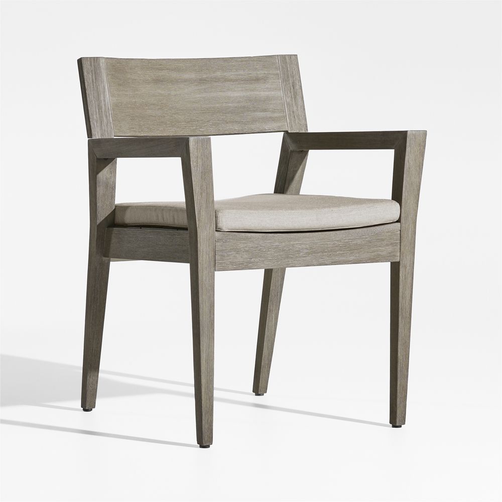 Andorra Weathered Grey Wood Outdoor Dining Chair with Sand Cushion